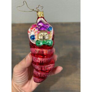 Inge Glass Christmas Ornament Red Stocking With Gifts Blown Glass Germany